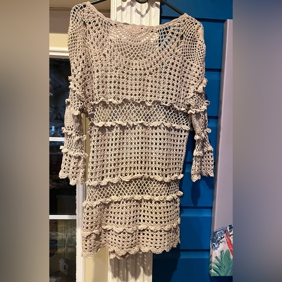 Sweet Magnolia Beige Crochet Cover Up Sz XL - Picture 5 of 8